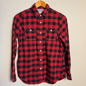 Tailor Vintage Womens Red Black Buffalo Plaid‎ Flannel Button Shirt Size Medium